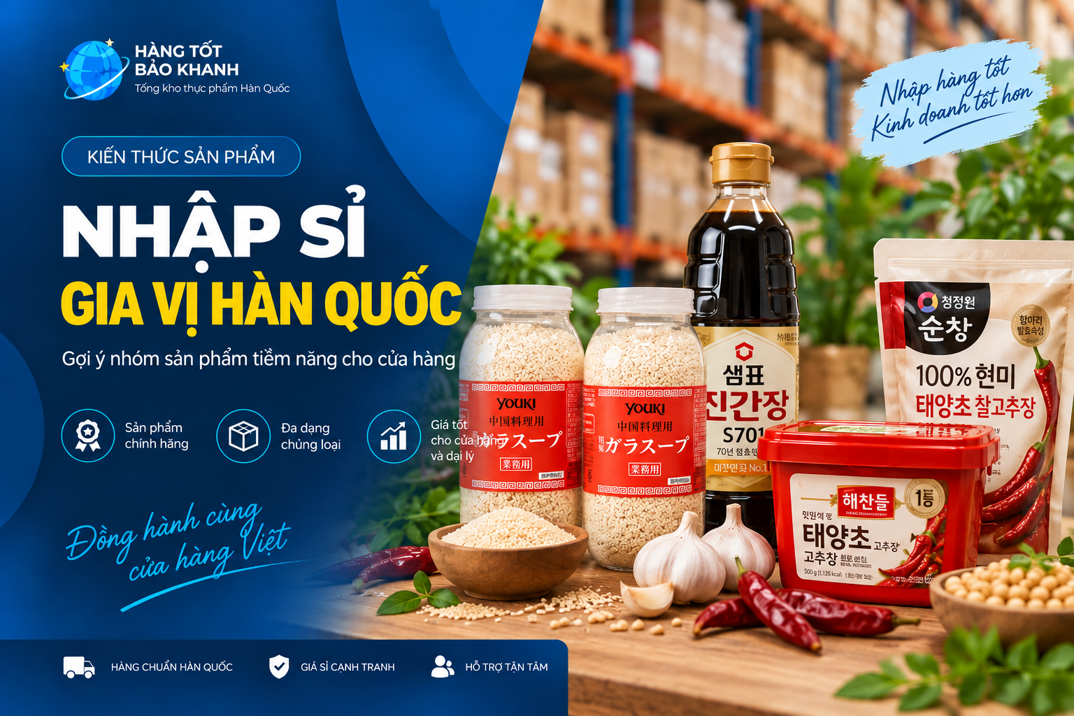 Gia vị Hàn Quốc nhập sỉ: Những sản phẩm phù hợp cho cửa hàng và quán ăn