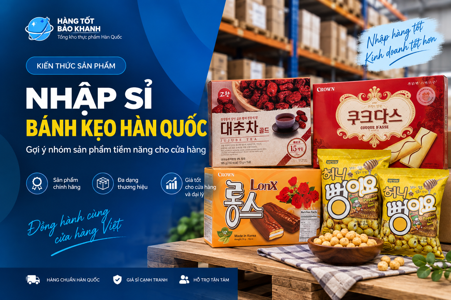 Bánh kẹo Hàn Quốc nhập sỉ: Cách xây danh mục hàng cho tạp hóa và minimart